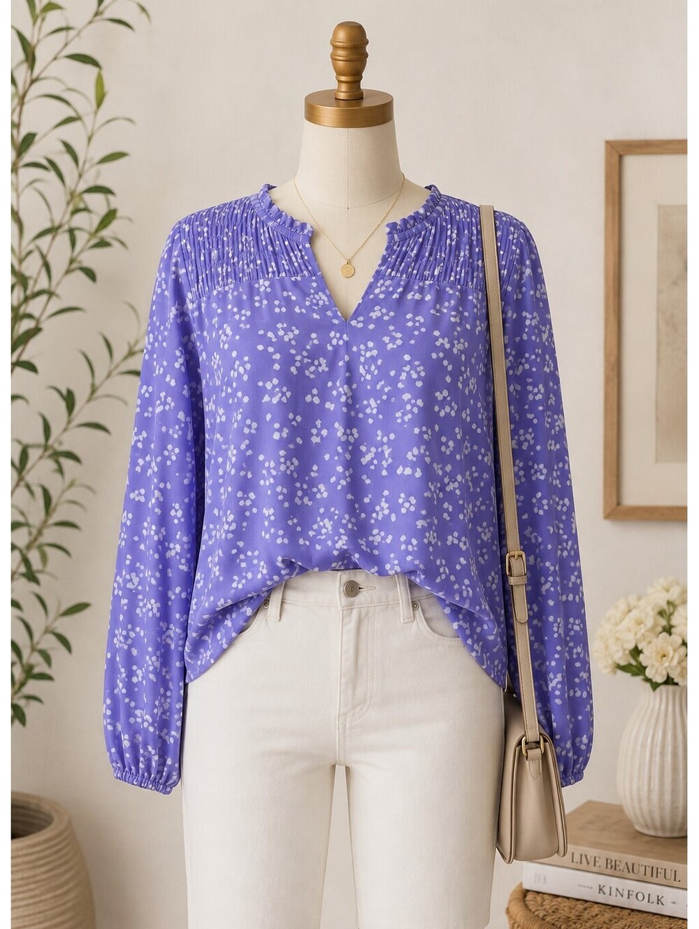 Dokotoo lavendar white polka dots blouse
